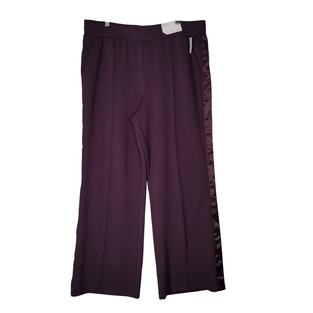 Stylus Wide Leg‎ Pant Womens XXL Exotic Plum Satin Stripe High Rise Pintuck NEW